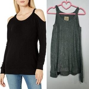 Chaser NWT Long Sleeve Cold Shoulder Raglan Scoop Neck Top Gray Size Medium
